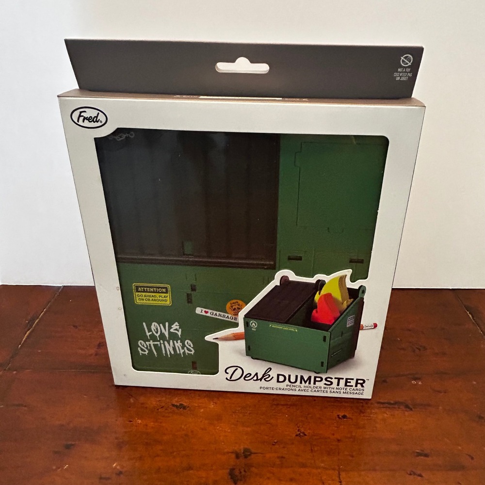 Genuine Fred Desk Dumpster Green Pencil Holder Note Cards New in Box